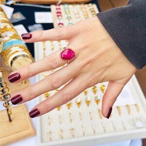GORGEOUS Statement Ring Ruby Gemstone Cocktail Ring Gold Vermeil Ring sz 6-9